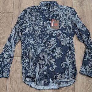 $490 Mens ETRO Paisley Print LS Button Up Sport Shirt Navy 40 US 15.75